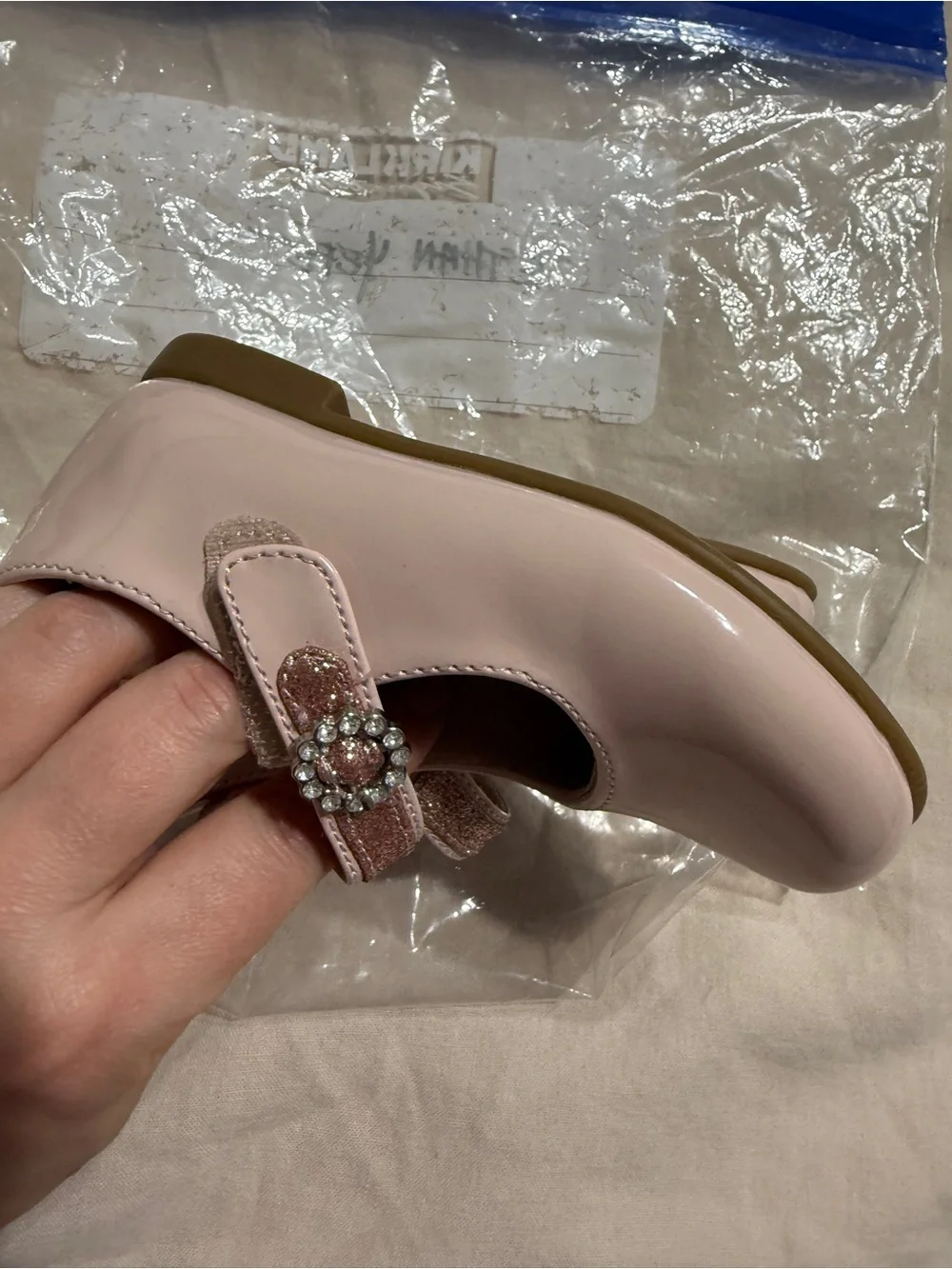 Rachel Shoes Light Pink Patent Mary Jane with Sparkle Strap